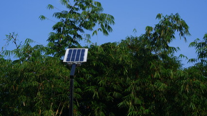 Solar panel light for outdoor area.