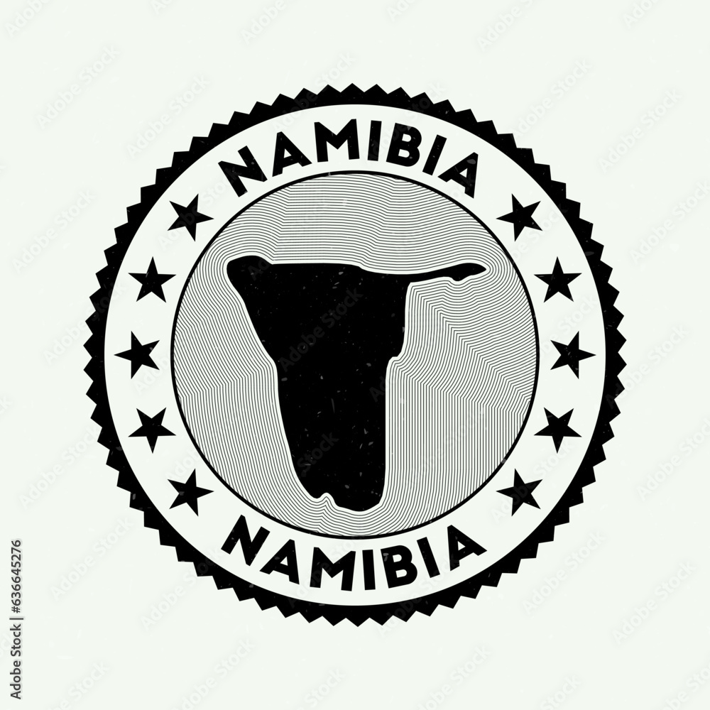 Poster namibia emblem. country round stamp with shape of namibia, isolines and round text. artistic badge. 
