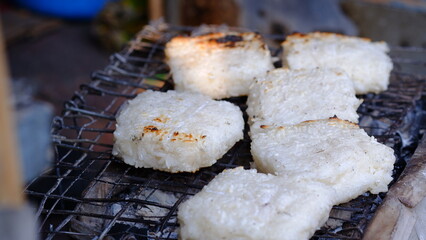 Uli KetanBakar is a glutinous rice cake gril on charcoal. Indonesia tradisional food.