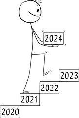 Next New Year 2024, Vector Cartoon Stick Figure Illustration