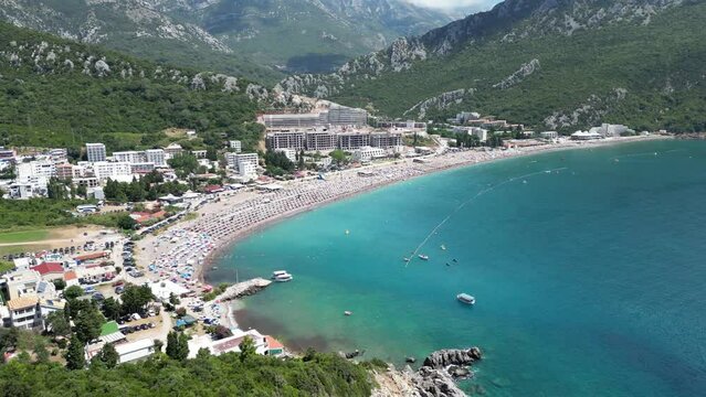 Canj in Montenegro. Aerial view of paradise tropical beach, surrounded by green hills. Montenegro. Balkans. Europe.	