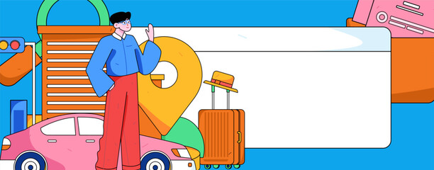 Flat vector concept operation hand-drawn illustration of people taking a taxi
