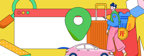 Flat vector concept operation hand-drawn illustration of people taking a taxi
