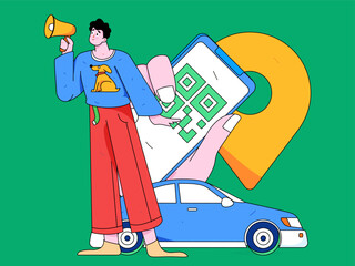 Flat vector concept operation hand-drawn illustration of people taking a taxi
