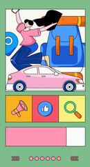 Flat vector concept operation hand-drawn illustration of people taking a taxi
