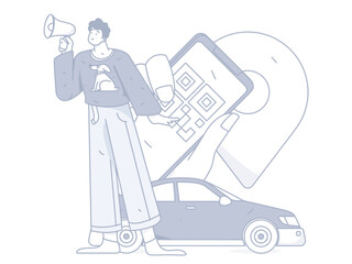 Flat vector concept operation hand-drawn illustration of people taking a taxi
