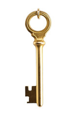 Antique golden door key isolated on transparent background