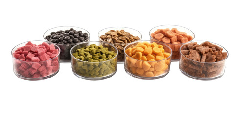 Set of pet food. Pet food in bowls isolated on transparent background