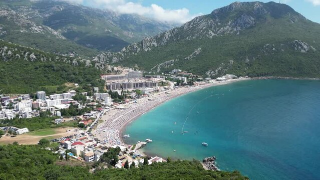 Canj in Montenegro. Aerial view of paradise tropical beach, surrounded by green hills. Montenegro. Balkans. Europe.	