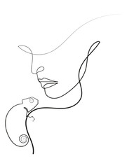 Woman with Chameleon in One Line Art Drawing