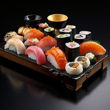 Suchi and rolls set. AI Generation