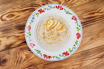 dumpling with meat on wooden background