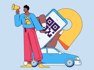 Flat vector concept operation hand-drawn illustration of people taking a taxi
