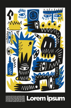Poster and Print art Design Abstract art in primitive neo-expressionism style