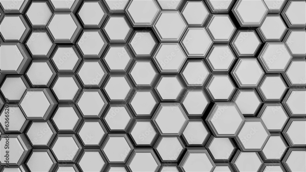 Poster background or screensaver of metallic hexagons. rendering an image.