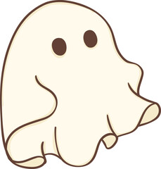 Fototapeta premium Cute Halloween ghost, retro spooky boo cartoon doodle illustration