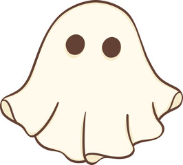 Cute Halloween ghost, retro spooky boo cartoon doodle illustration