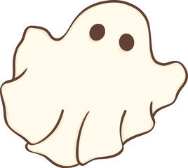 Cute Halloween ghost, retro spooky boo cartoon doodle illustration