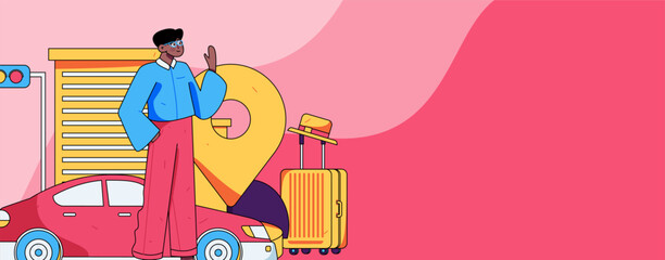 Flat vector concept operation hand-drawn illustration of people taking a taxi
