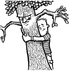 Boy hugging tree