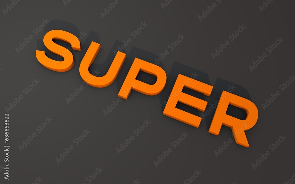 Poster 3d text super on gray background with shadow.