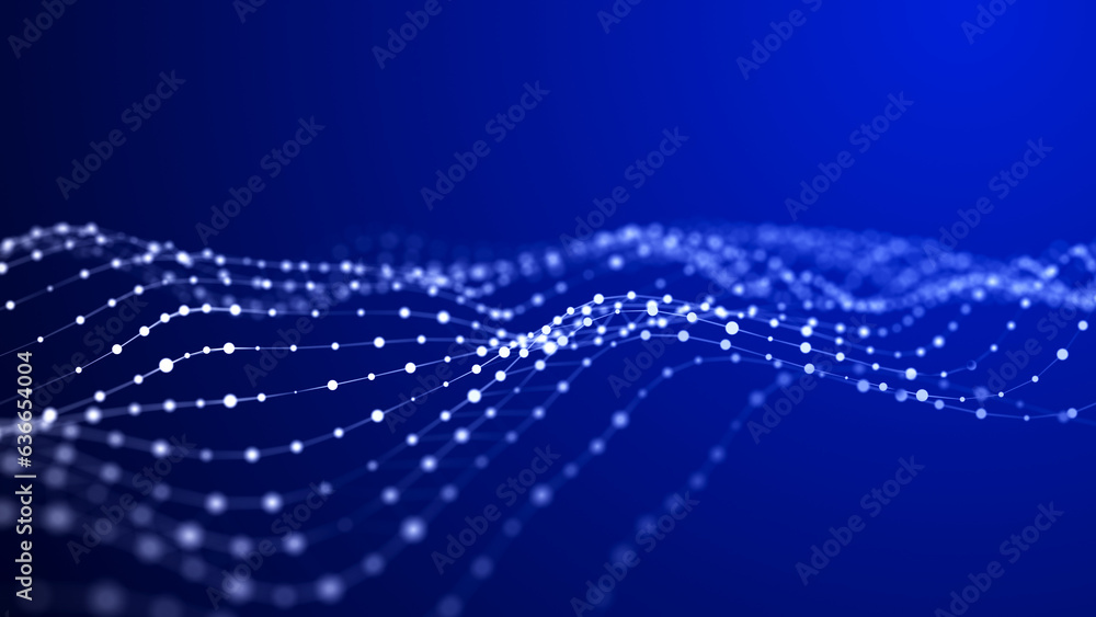 Poster abstract background grid of interlacing lines and dots. futuristic blue particle wave. structure of 