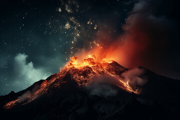 Volcano eruption at night - obrazy, fototapety, plakaty