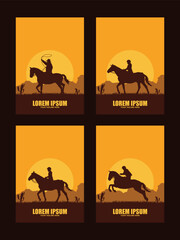Set of Cowboy Horseback Riding logo