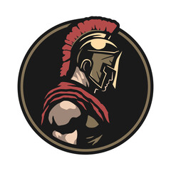 Spartan warrior logo in helmet, emblem Vector illustration.