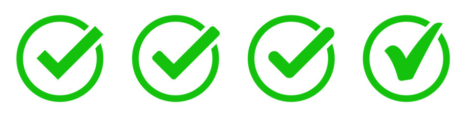 Check mark set icon. Simple web buttons. Checkmarks and confirm. Round checkmark.