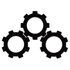 Three Black Gears Isolated on White