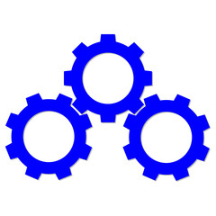Three Blue Gears Isolated on White