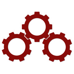 Three Red Gears Isolated on White