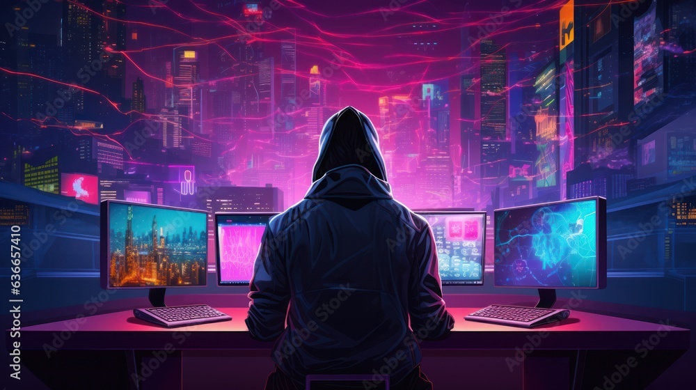 Poster cyberpunk hacker in a futuristic setting