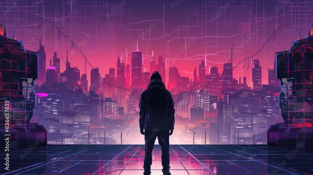 Poster cyberpunk hacker in a futuristic setting
