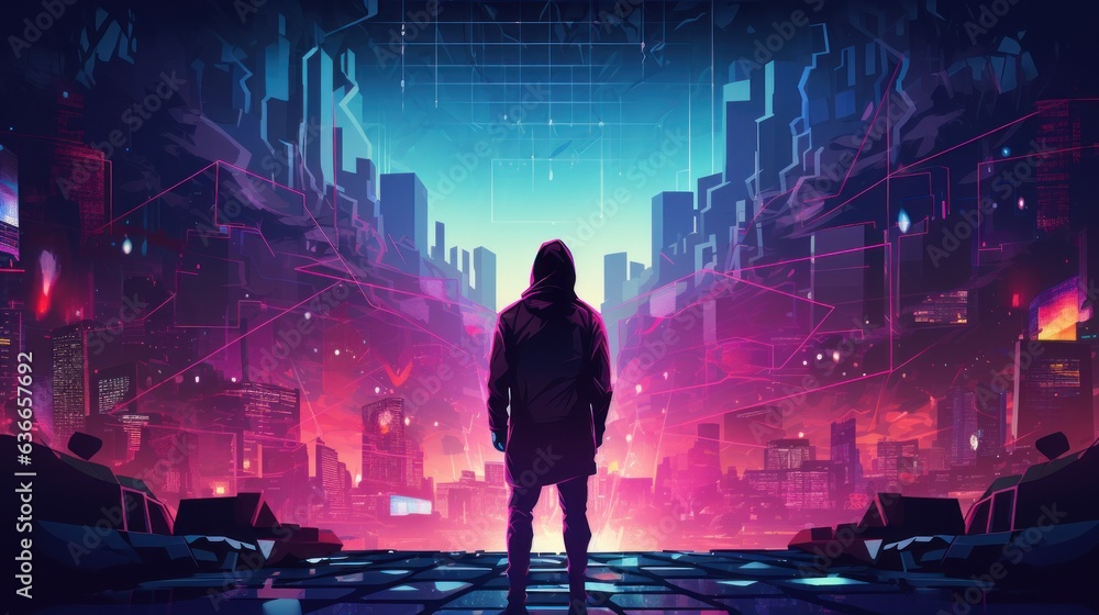 Poster cyberpunk hacker in a futuristic setting