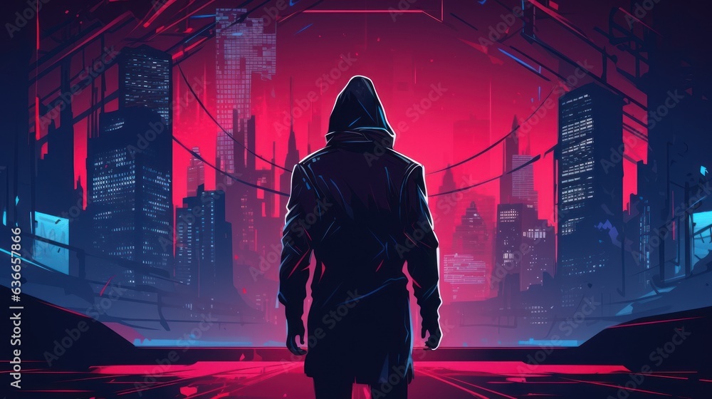 Poster cyberpunk hacker in a futuristic setting