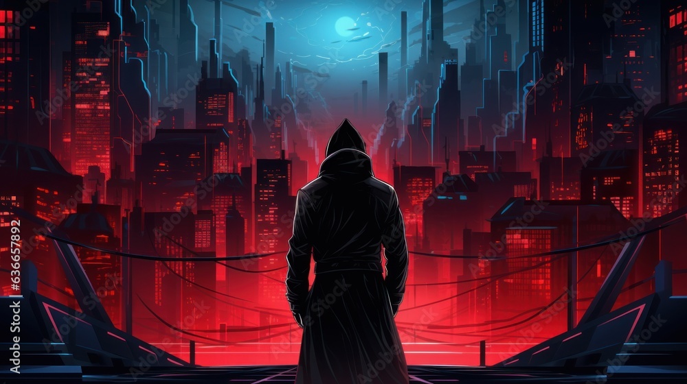 Poster cyberpunk hacker in a futuristic setting