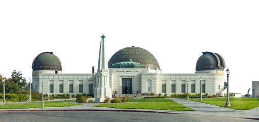Griffith Observatory isolated on white transparent background, PNG. Los Angeles, California, USA. 