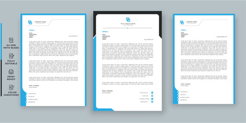 Blue color ,corporate, Creative & Clean business style letterhead bundle of your corporate project design. Set to print.Business letterhead in abstract design. Elegant template design in minimalist.