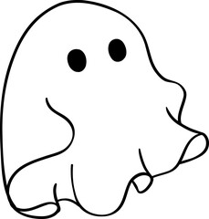 Cute Halloween ghost outline, retro spooky boo cartoon doodle illustration