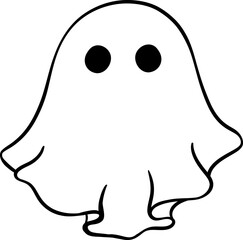 Cute Halloween ghost outline, retro spooky boo cartoon doodle illustration