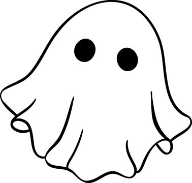 Cute Halloween ghost outline, retro spooky boo cartoon doodle illustration