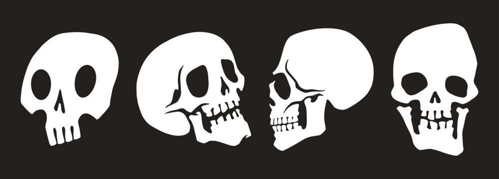 Human skulls set stickers monochrome