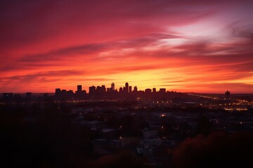 Fototapeta premium a cityscape at sunset seen from a hill