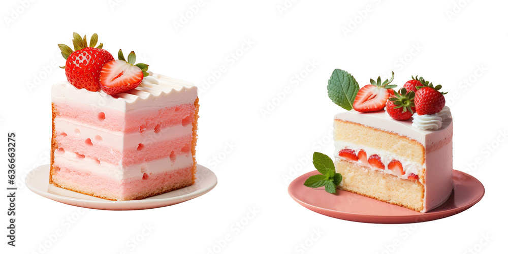 Poster strawberry cake on transparent background with empty area