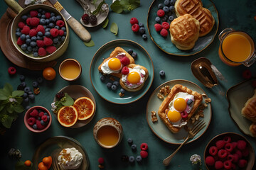 Photo of a delicious breakfast spread on a table