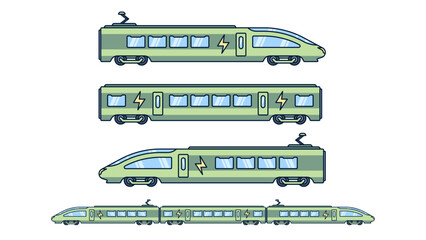 Set of modern and sustainable passenger train. Future transport logistics vector illustration