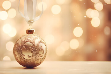 A close-up of a sparkling Christmas ornament ball