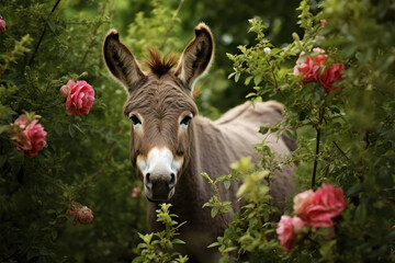 donkey with flowers on background